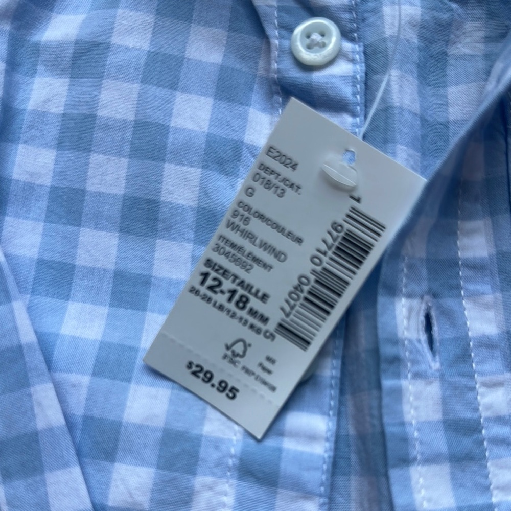 🍂NWT. The Children's Place Blue and White Gingham Button Down Shirt - Picture 3 of 3